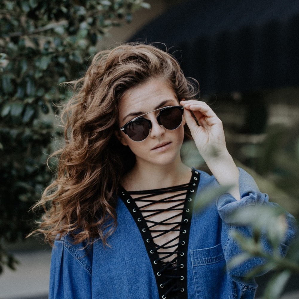 Furst of a Kind Denim Lace-up Chambray LF Top